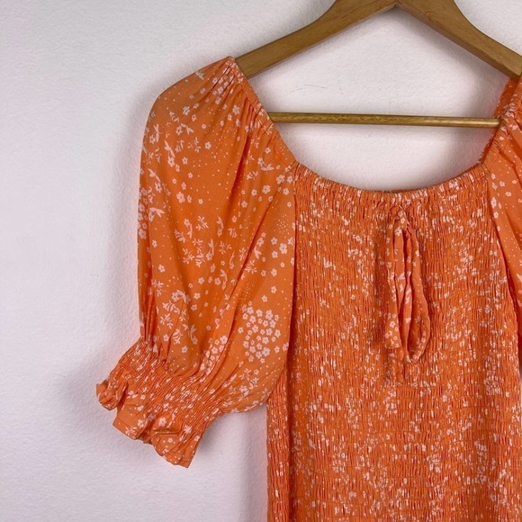Faithfull The Brand Shirred Orange Stevie Floral Crepe Midi Dress Women’s US 2 - Picture 6 of 8